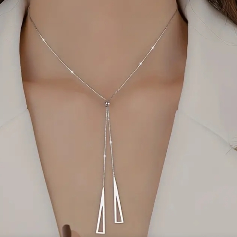 925 Sterling Silver Minimal Triangle Necklace Adjustable Necklace Minimalist - Picture 7 of 12
